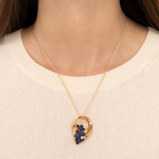 Estate Cabochon Sapphire and Diamond Cluster Pendant