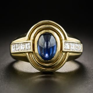 Estate Cabochon Sapphire And Diamond Ring - 2