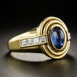 Estate Cabochon Sapphire And Diamond Ring