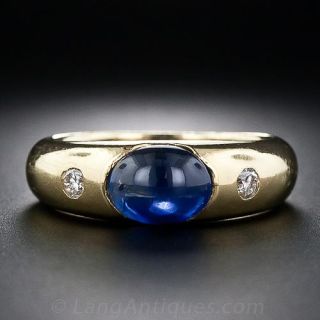 Estate Cabochon Sapphire and Diamond Ring