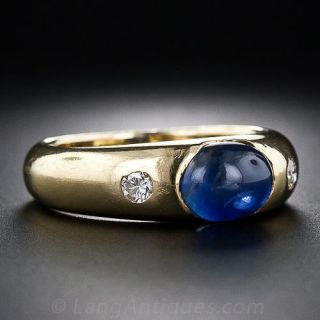Estate Cabochon Sapphire and Diamond Ring