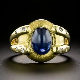 Estate Cabochon Sapphire, Diamond, 18K Ring - 2