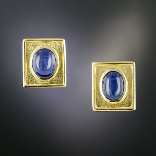 Estate Cabochon Sapphire Earrings  - 1