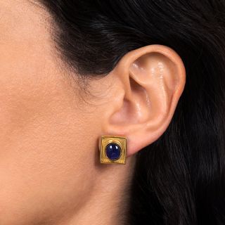 Estate Cabochon Sapphire Earrings 