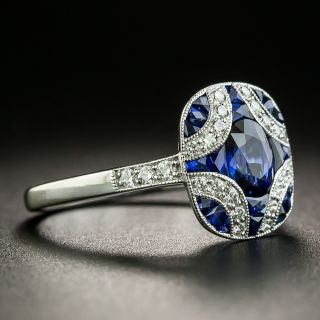 Art Deco Style Calibre Cut Sapphire and Diamond Ring