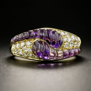 Estate Carved Amethyst and Diamond Ring - Size 6 1/4 - 1