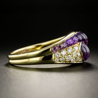 Estate Carved Amethyst and Diamond Ring - Size 6 1/4