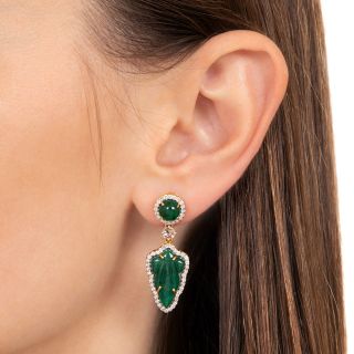 Estate Carved Emerald and Diamond Earrings