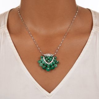 Estate Carved Emerald and Diamond Necklace 