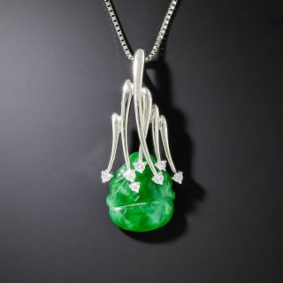 Estate Carved Jade and Diamond Necklace - 2