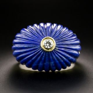 Estate Carved Lapis and Diamond Ring - 3