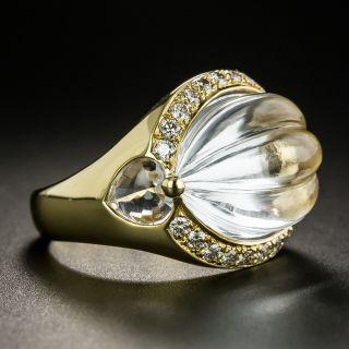 Estate Carved Rock Crystal and Diamond Ring