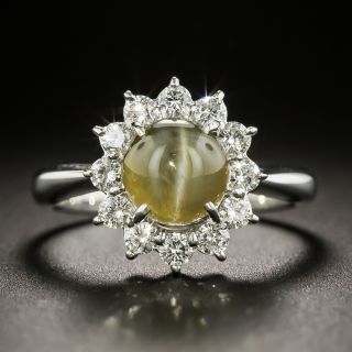Estate Cat's Eye Chrysoberyl and Diamond Halo Ring - 2