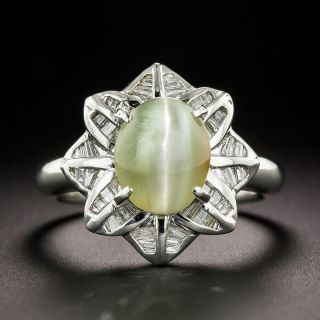 Estate Cat's-Eye Chrysoberyl Platinum Diamond Ring - 3