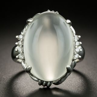 Estate Cat's Eye Moonstone Diamond Platinum Ring - 2