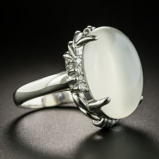 Estate Cat's Eye Moonstone Diamond Platinum Ring