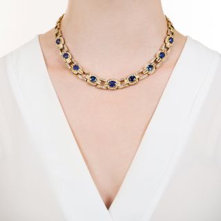 Estate Ceylon Sapphire and Diamond Link Necklace