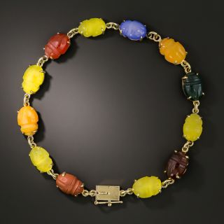 Estate Chalcedony Scarab Link Bracelet - 2