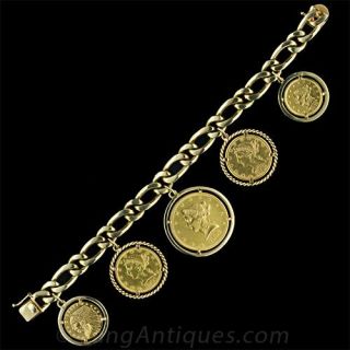 Estate Charm Bracelet Featuring  American Gold Coins Main View