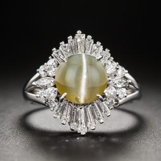 Estate Chrysoberyl Cat's-Eye and Diamond Ring - 1