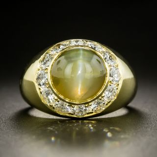 Estate Chrysoberyl Cat's-Eye and Diamond Ring - 1