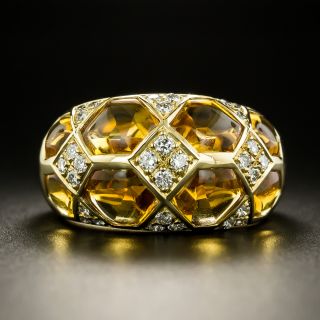 Estate Citrine and Diamond Bombe Ring, Size 5 3/4 - 1