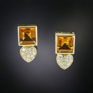 Estate Citrine and Diamond Earrings - 3