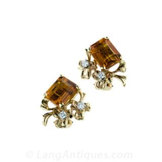 Estate Citrine and Diamond Earrings Main View