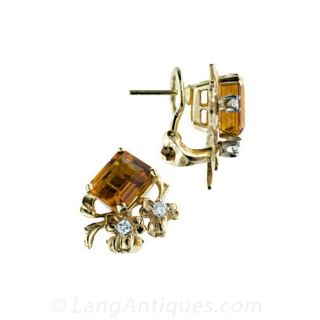Estate Citrine and Diamond Earrings