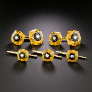 Estate Citrine, Onyx and Diamond Cuff Link and Stud Set by Trianon - 1