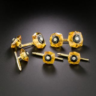 Estate Citrine, Onyx and Diamond Cuff Link and Stud Set by Trianon