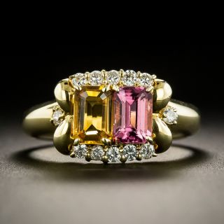 Estate Citrine, Pink Tourmaline and Diamond Ring - 1