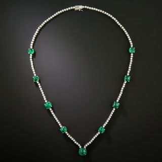 Estate Colombian Cabochon Emerald and Diamond Necklace - GIA - 2