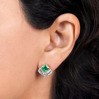 Estate Colombian Emerald and Diamond Earrings
