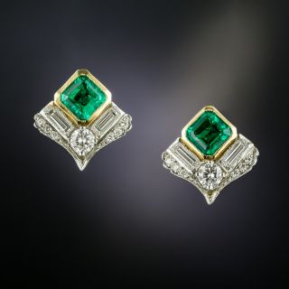 Estate Colombian Emerald and Diamond Earrings