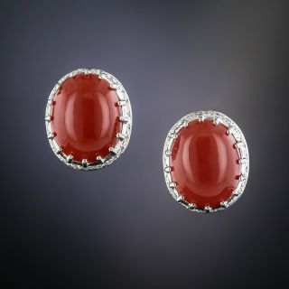 Estate Coral and Diamond Earrings - 1