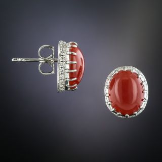 Estate Coral and Diamond Earrings