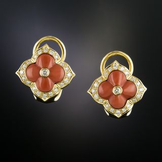Estate Coral and Diamond Earrings - 2