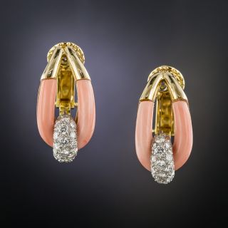Estate Coral and Diamond Earrings - 2
