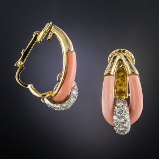Estate Coral and Diamond Earrings