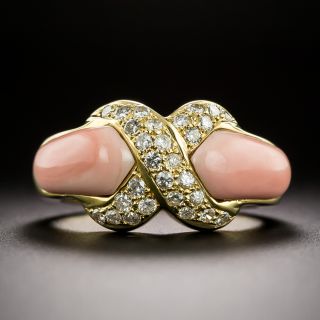 Estate Coral And Diamond Kiss Ring - 3