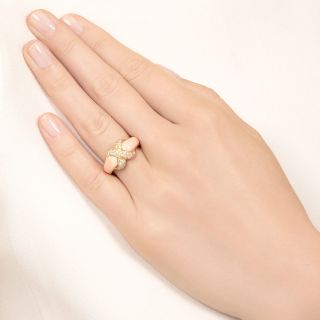 Estate Coral And Diamond Kiss Ring