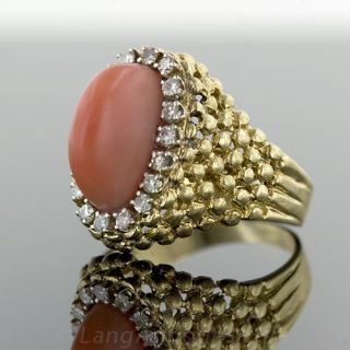 Estate Coral and Diamond Ring