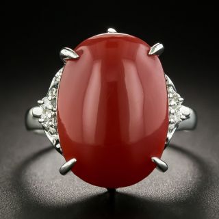 Estate Coral Cabochon and Diamond Ring - 1