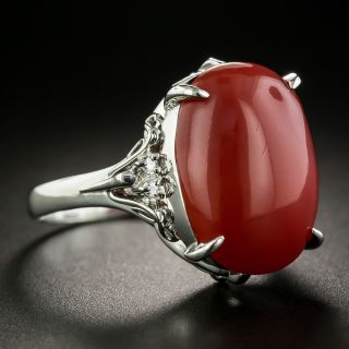 Estate Coral Cabochon and Diamond Ring