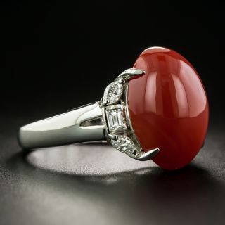 Estate Coral Cabochon and Diamond Ring