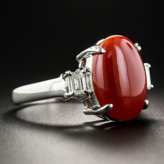 Estate Coral Cabochon and Diamond Ring