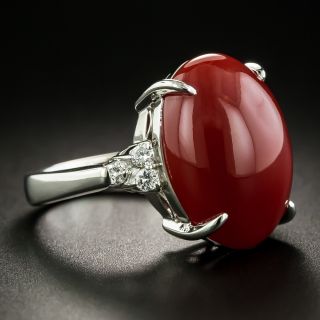 Estate Coral Cabochon and Diamond Ring