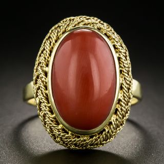 Estate Coral Cabochon Ring - 2
