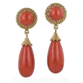 Estate Coral Drop Earrings - 1